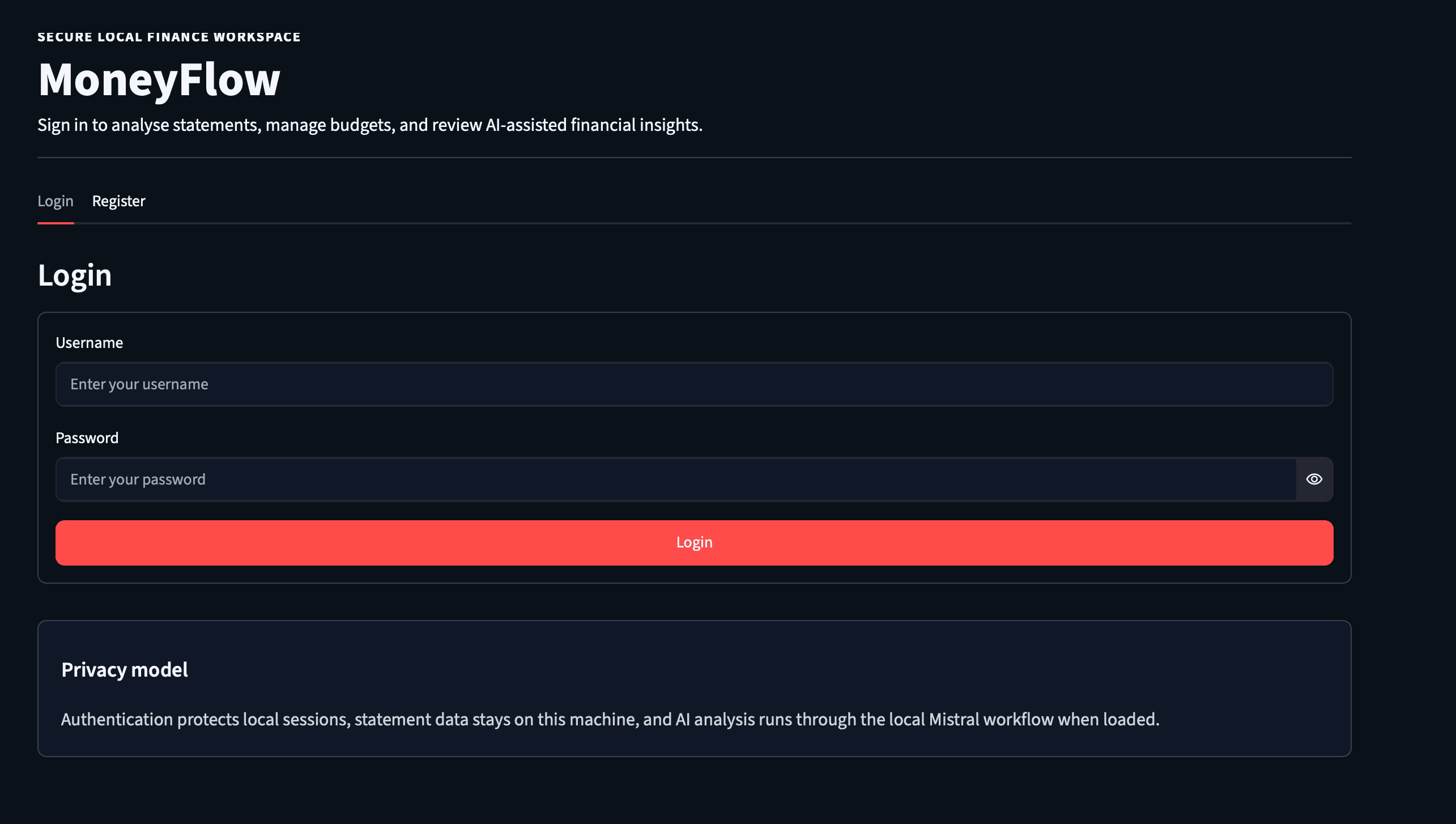 MoneyFlow sign-in screen