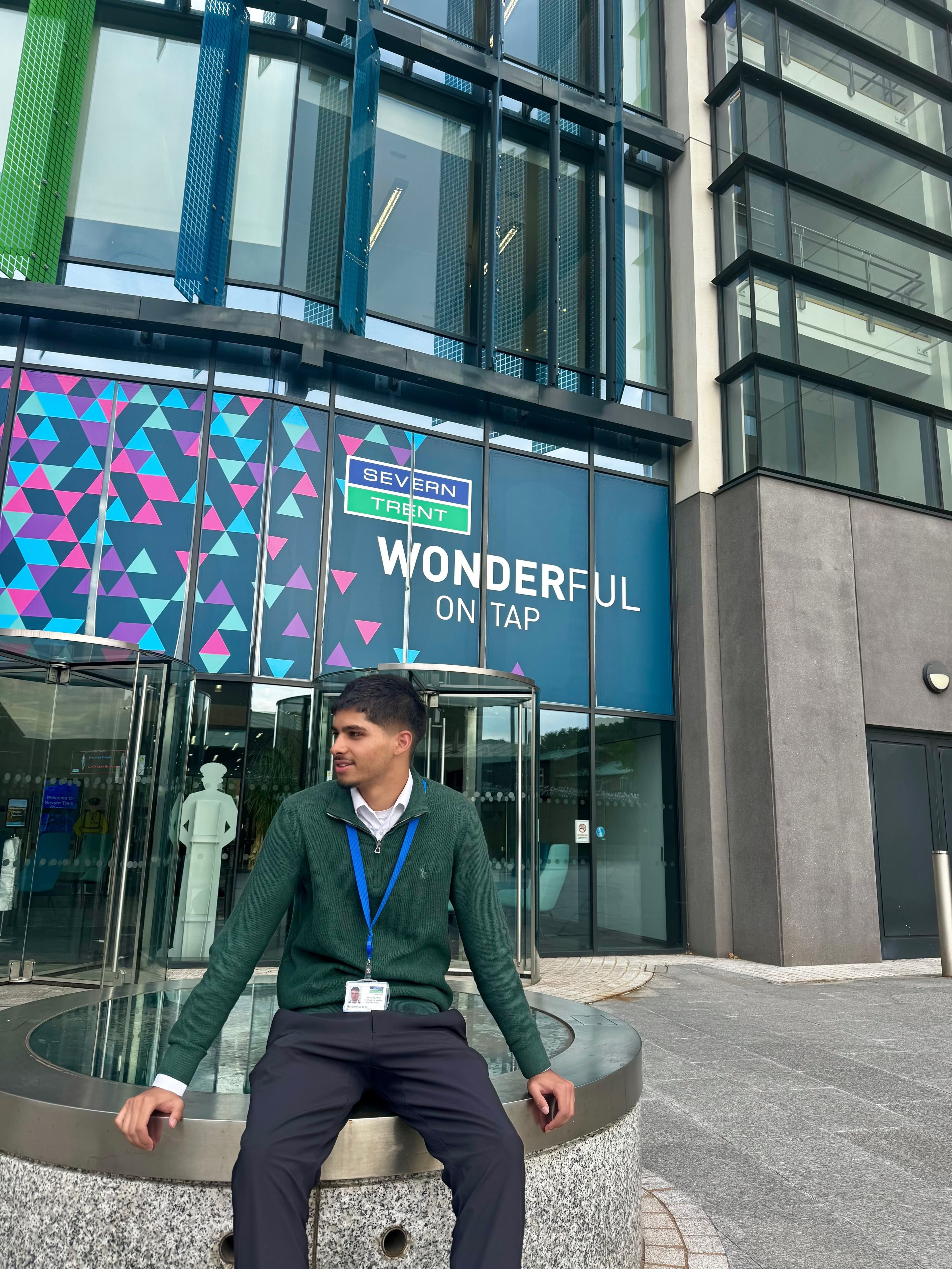 Standing outside the Severn Trent headquarters entrance